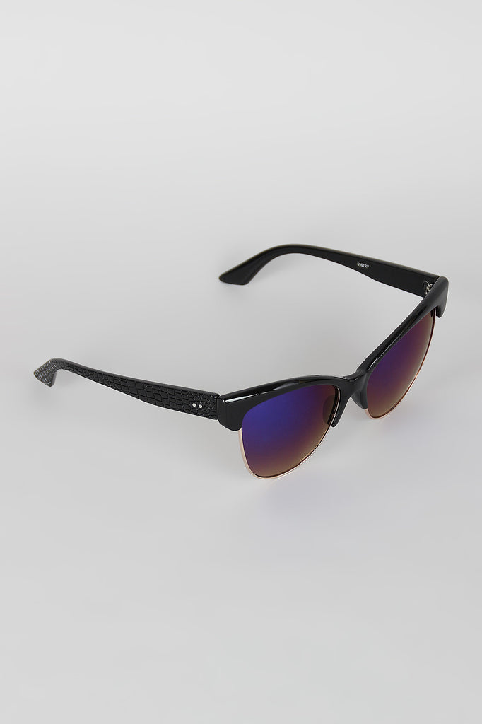 Semi-Rimless Wild Cat Textured Sunglasses