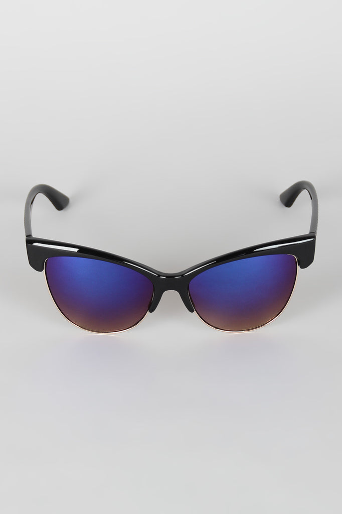 Semi-Rimless Wild Cat Textured Sunglasses