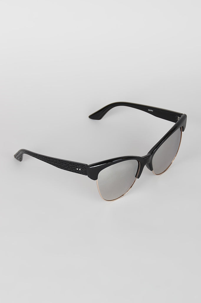 Semi-Rimless Wild Cat Textured Sunglasses