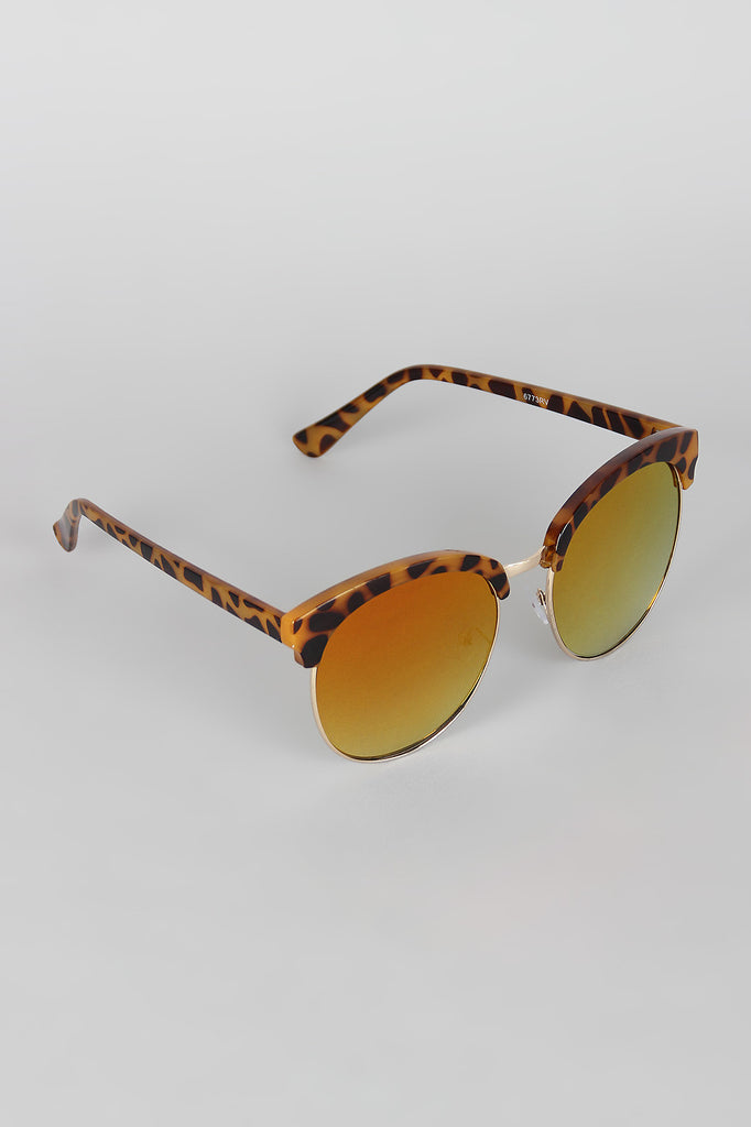 Wide Round Semi-Rimless Sunglasses