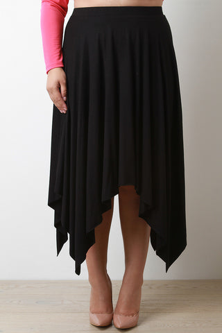 Solid Jersey Knit Handkerchief Hem Skirt