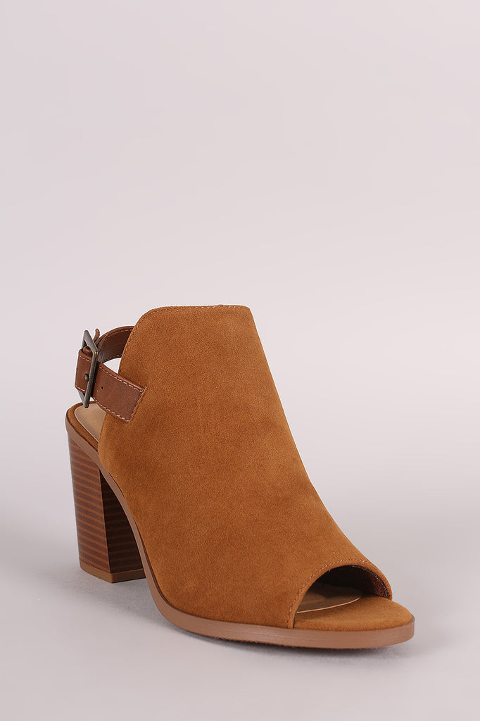 Suede Peep toe Slingback Chunky Mule Heel