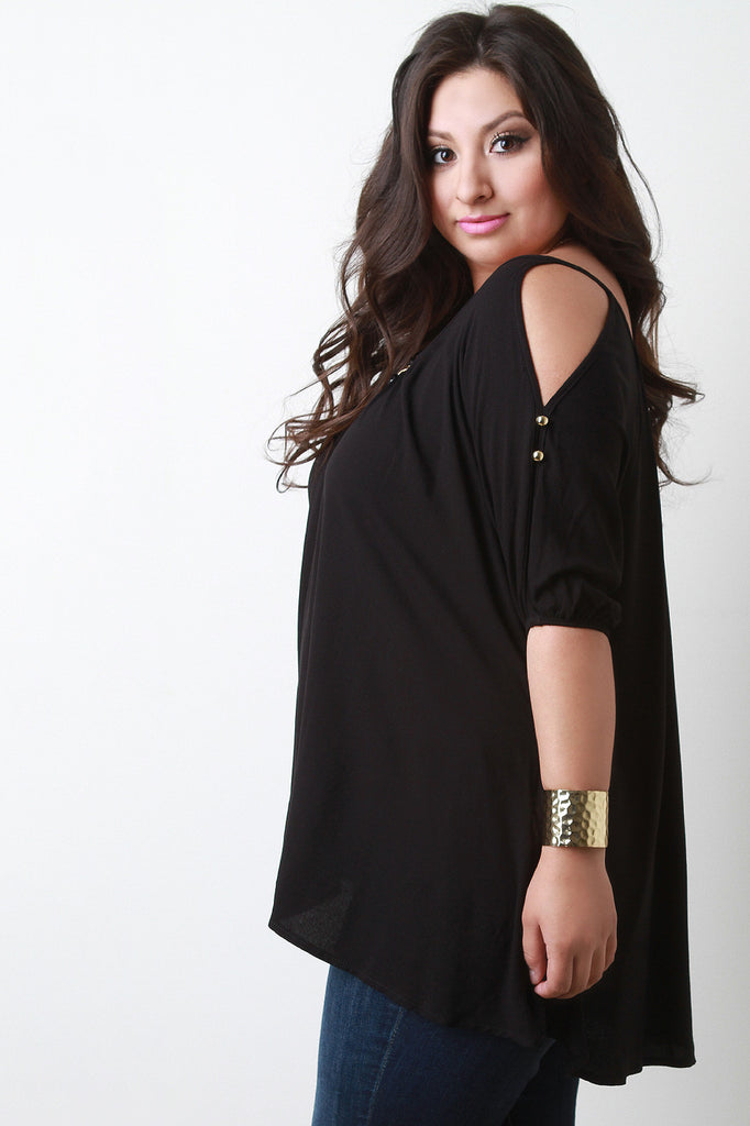 Cold Shoulder Button Accent Blouse Top