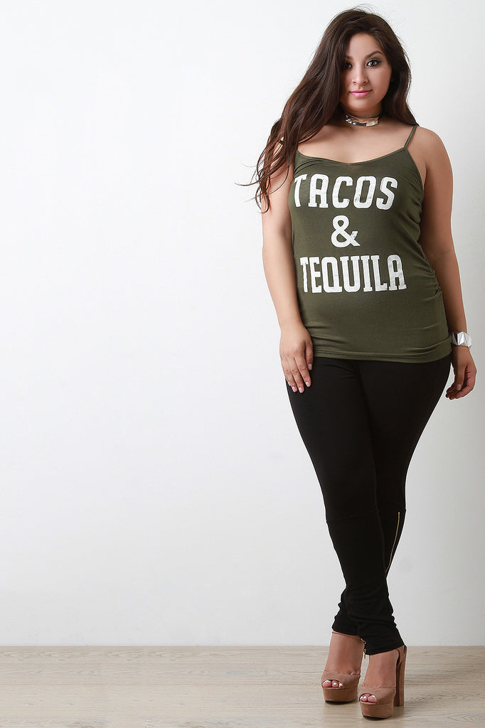 Tacos & Tequila Graphic Print Ruched Cami Top