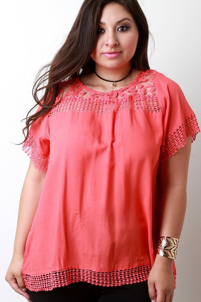 Woven Loose Fit Crochet Trim Top