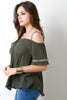 Cold Shoulder Embroidered Sleeve Woven Top