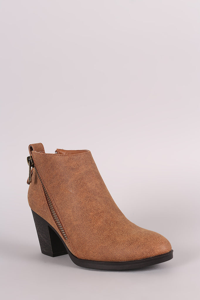 Bamboo Nubuck Diagonal Zipper Chunky Heeled Cowgirl Booties