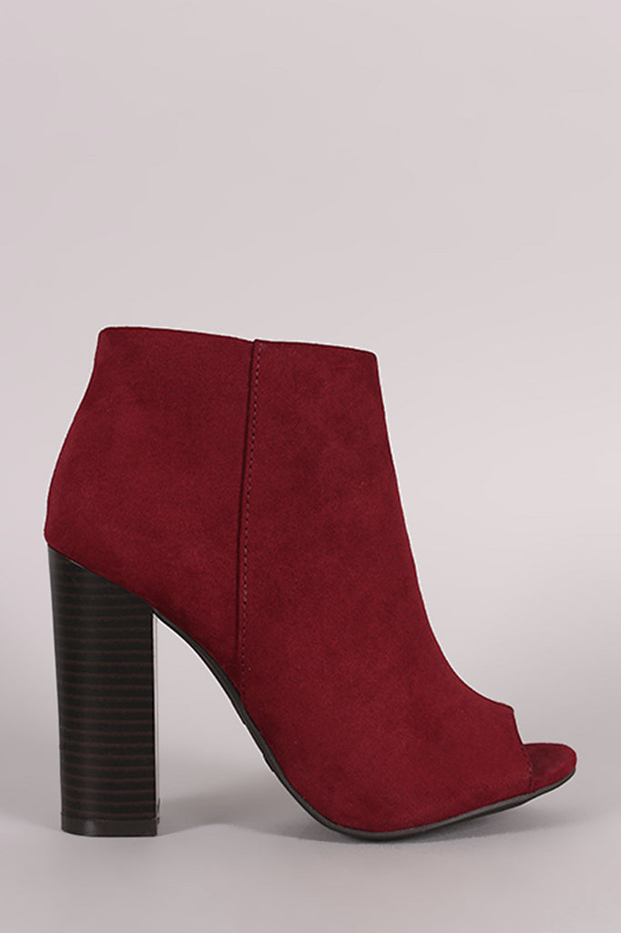 Bamboo Suede Peep Toe Chunky Heeled Booties