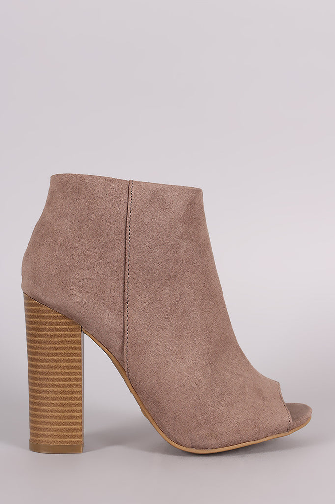 Bamboo Suede Peep Toe Chunky Heeled Booties