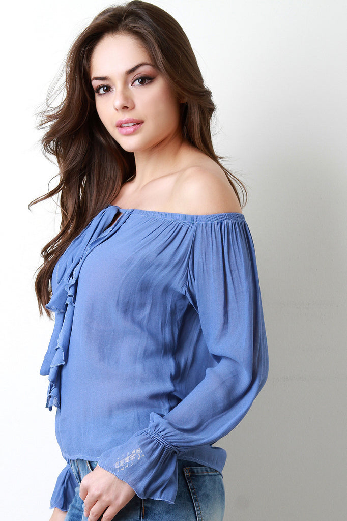 Off The Shoulder Self-Tie Ruffle Top