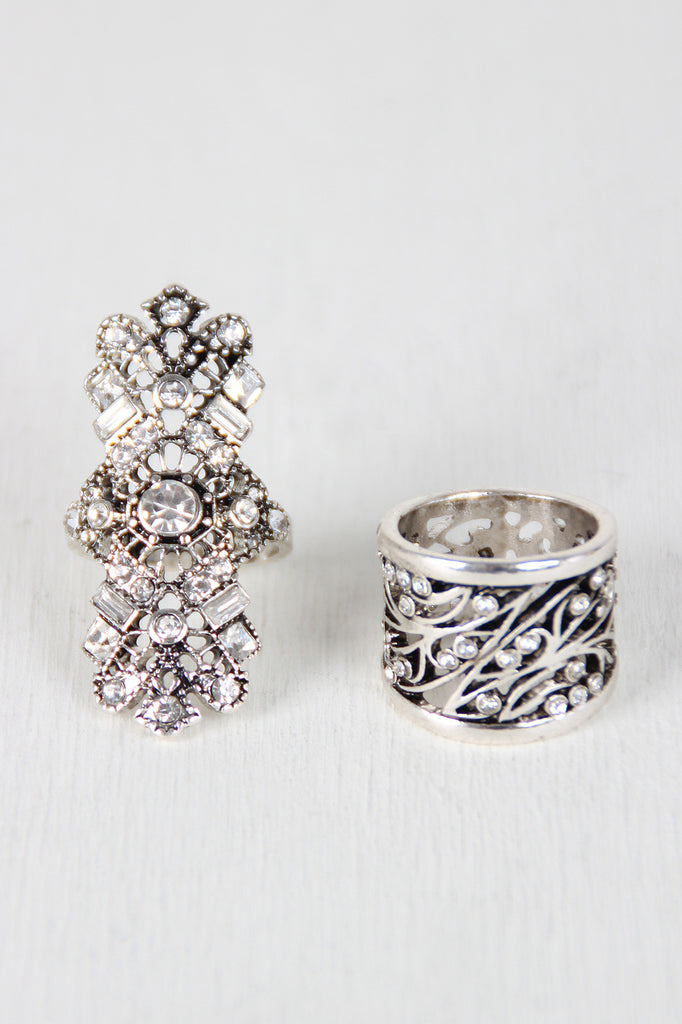 Ornate Rhinestone Ring Set