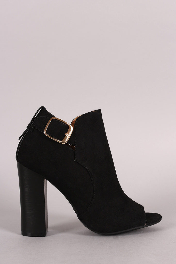 Bamboo Open Toe Chunky Heel Buckle Booties