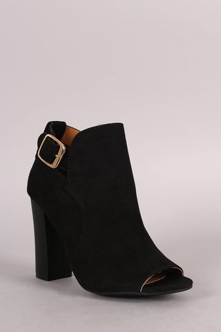 Bamboo Open Toe Chunky Heel Buckle Booties