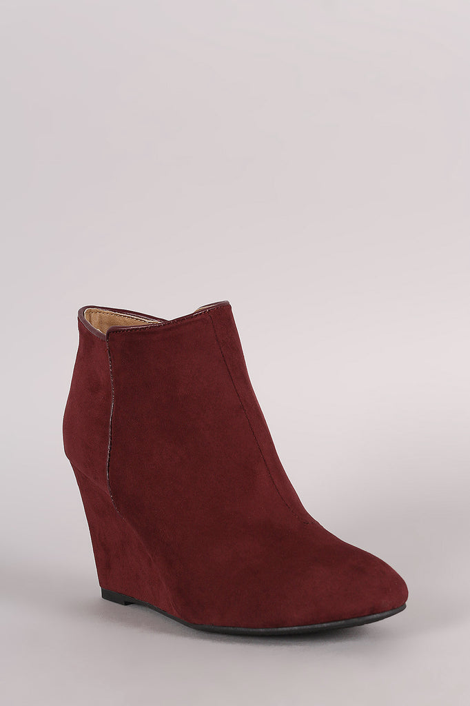 Qupid Suede Round Toe Wedge Booties