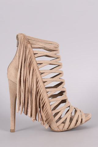 Wild Diva Lounge Strappy Fringe Stiletto Heel