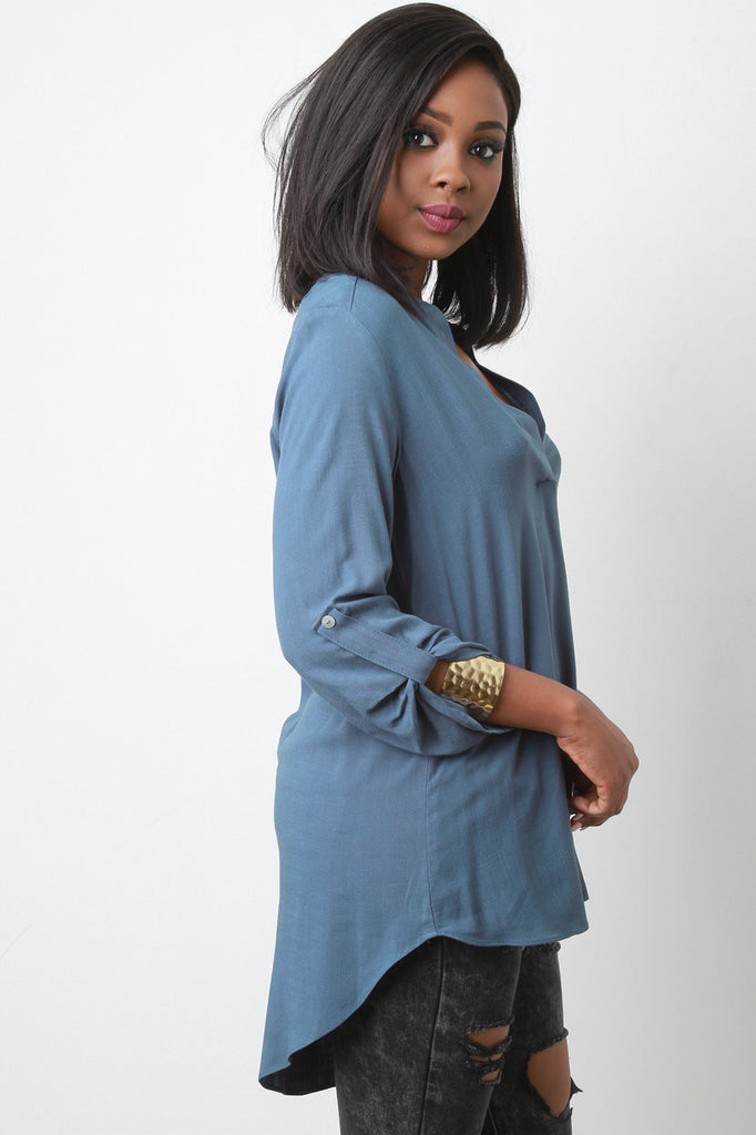 Quart Sleeve Half Placket Blouse Top