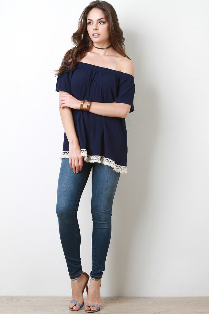 Bardot Fringe Trim Top