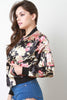 Charmeuse Floral Zip Accent Bomber Jacket