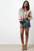 Charmeuse Floral Zip Accent Bomber Jacket