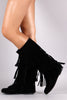 Suede Three Layer Fringe Mid Calf Boots