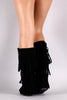 Suede Three Layer Fringe Mid Calf Boots