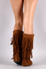 Suede Three Layer Fringe Mid Calf Boots