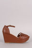 Bamboo Strappy Peep Toe Platform Wedge