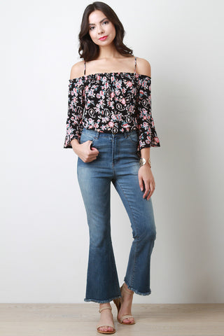 Floral Cold Shoulder Bell Sleeves Top