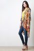 Rosette And Leopard Chiffon Open Front Cardigan