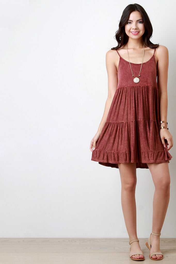 Acid Wash Ruffle Shift Dress