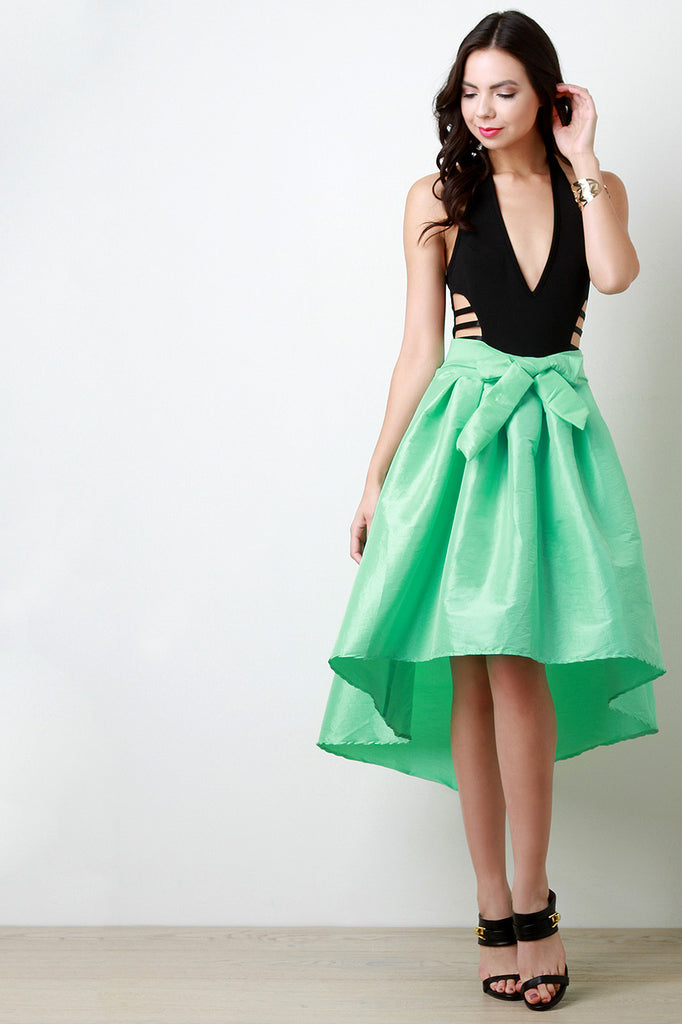 Front Bow Tie High Low Taffeta Skirt