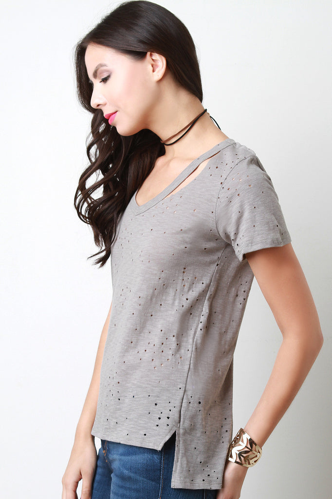 V-Neck Distressed Marled Tee