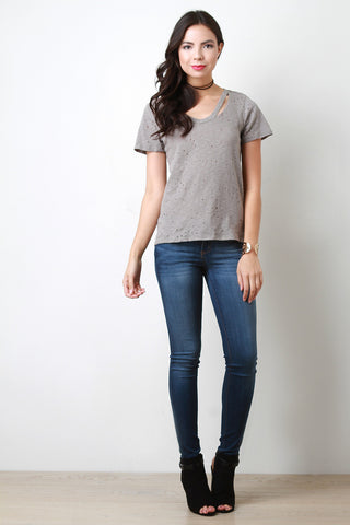 V-Neck Distressed Marled Tee