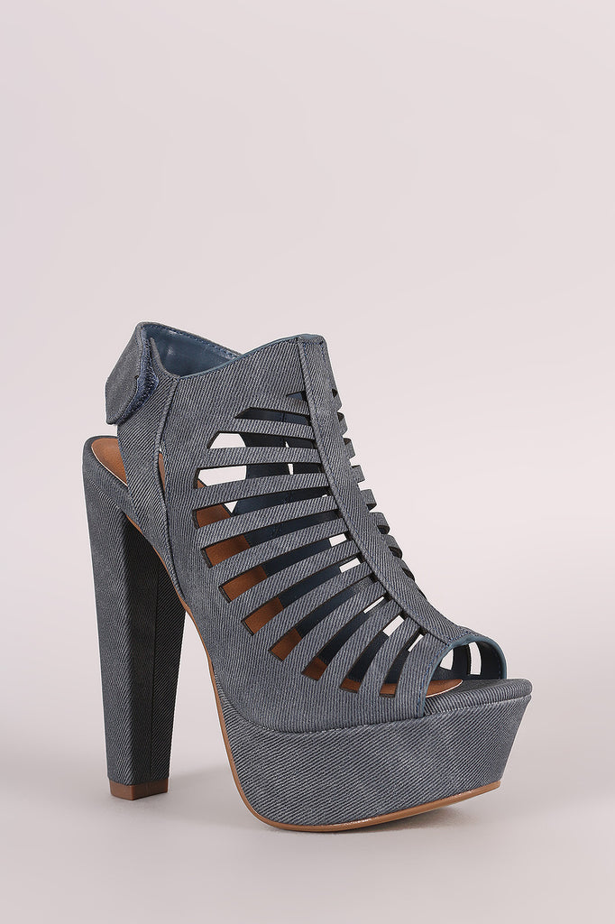 Speed Limited 98 Denim Caged Cutout Platform Heel