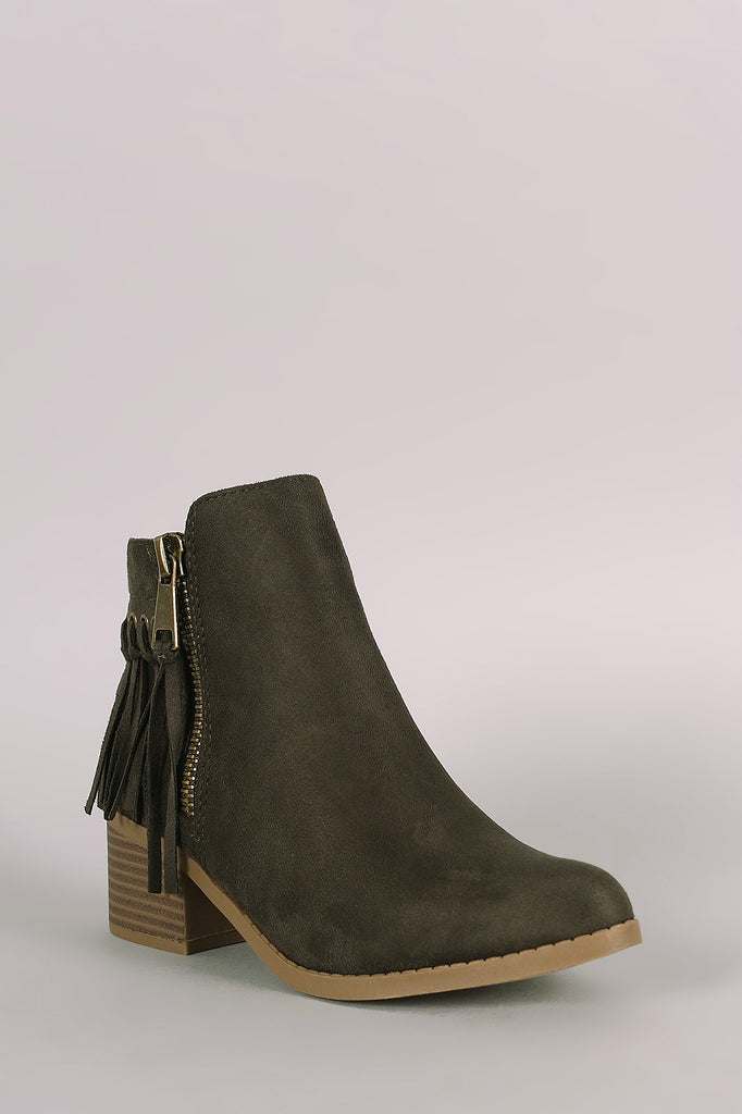 City Classified Suede Fringe Block Heel Ankle Boots