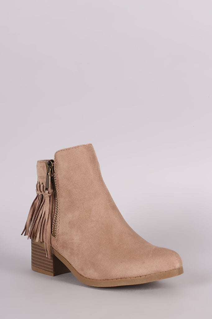 City Classified Suede Fringe Block Heel Ankle Boots