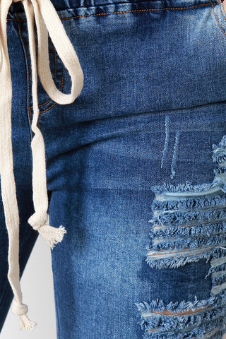 Distressed Denim Knee-Length Shorts