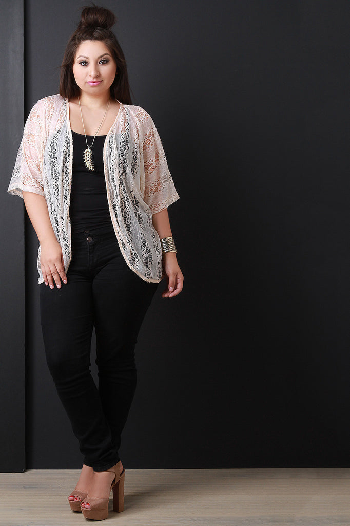 Semi-Sheer Lace Open Front Cardigan