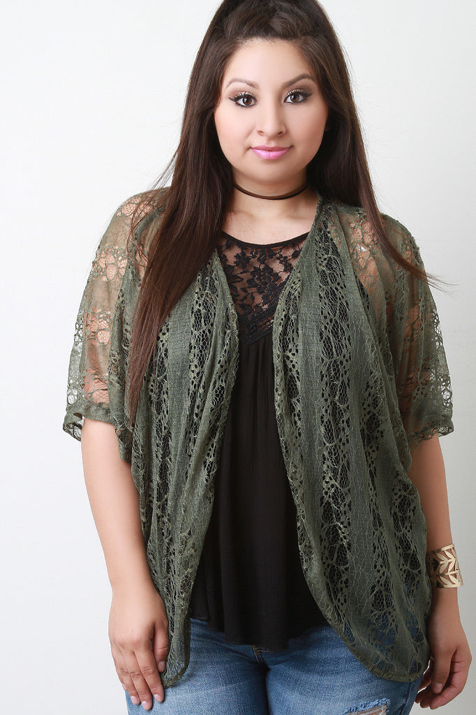 Semi-Sheer Lace Open Front Cardigan