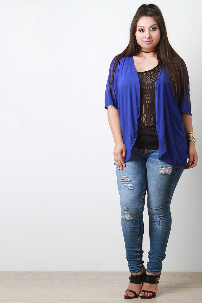 Semi-Sheer Mesh Open Front Cardigan