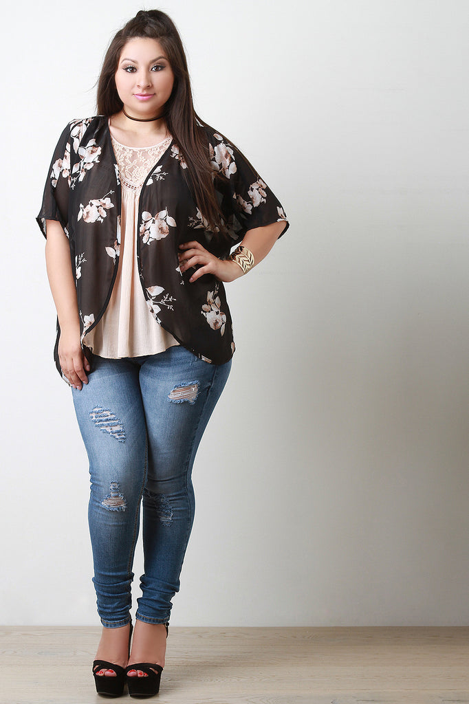 Floral Print Chiffon Kimono