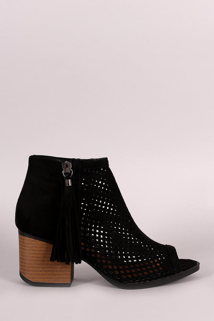 Qupid Suede Mesh Peep Toe Bootie