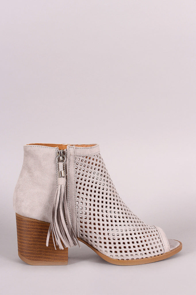 Qupid Suede Mesh Peep Toe Bootie