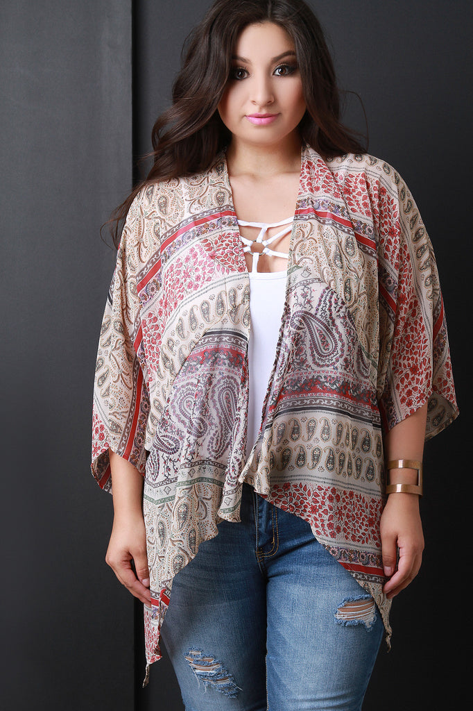 Boho Paisley Chiffon Open Front Cardigan