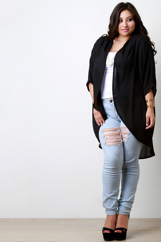 Chiffon High Low Open Front Cardigan