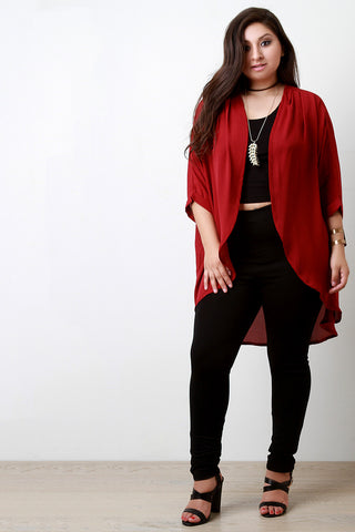 Chiffon High Low Open Front Cardigan