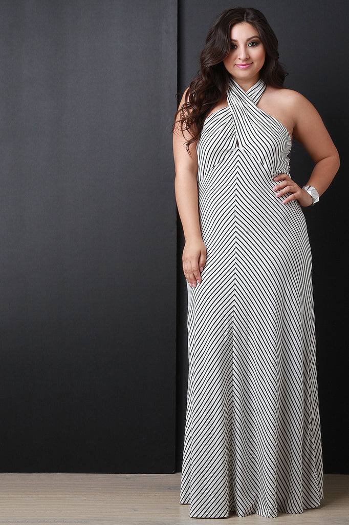 Stripe Criss-Cross Neck Maxi Dress