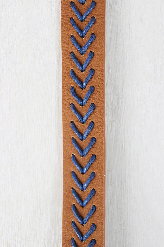 Woven Contrast Vegan Leather Belt