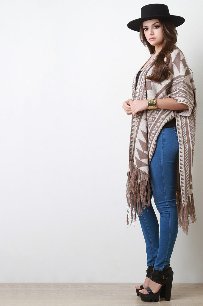 Tribal Print Fringe Hem Poncho