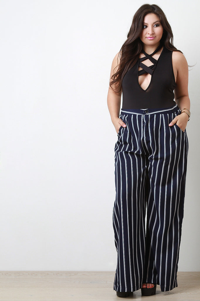 High Waisted Stripe Wide Leg Pants